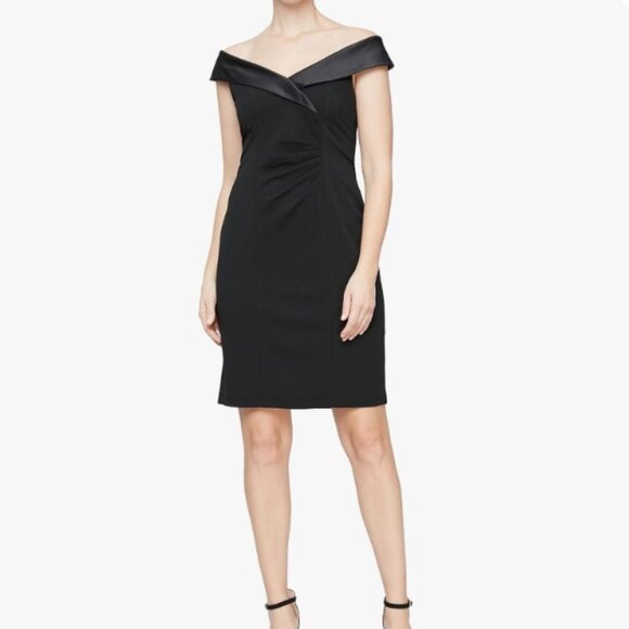 S.L. Fashions Women's Short Off The Shoulder Sheath Dress with Side Ruche - Picture 1 of 9